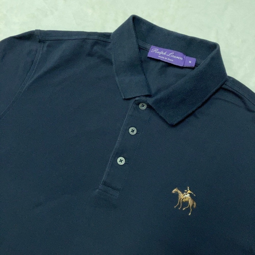 Ralph Lauren Purple Label Embroidered Flesh Pony Polo Shirt Navy Italy Mens M